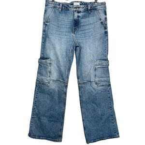KanCan Womens High Rise‎ Wide Leg Cargo Jeans Light Wash Blue KC9360M Size 11/29
